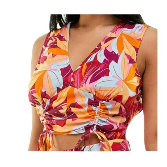 Lily Rose V-Neck Tank Top Floral Tropical Orange Purple Blue Red Size S JJ2051 - Picture 3 of 3